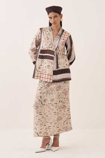 Ofrida Patchwork Jacket & Printed Skirt Set 
