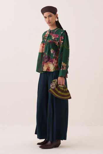 Buy Ofrida Green Cotton Round Neck Rose Mystic Top And Pant Set Online at Aza Fashions Buy_Ofrida_Green Cotton Round Neck Rose Mystic Top And Pant Set _Online_at_Aza_Fashions
