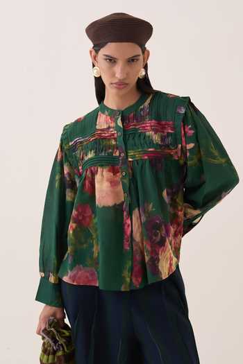 Buy Ofrida Green Cotton Round Neck Rose Mystic Top And Pant Set Buy_Ofrida_Green Cotton Round Neck Rose Mystic Top And Pant Set
