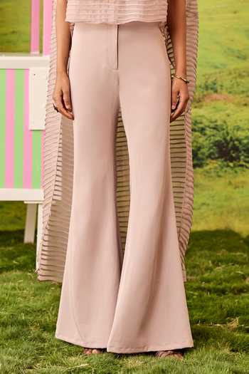 Parul And Preyanka_Purple Organza, Crepe Round Neck Celine Pink Long Pintucked Cape And Pant Set _Online_at_Aza_Fashions