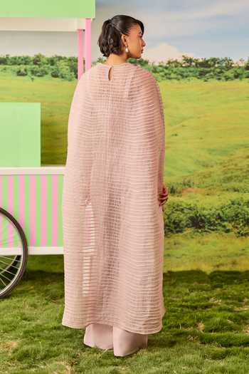 Parul And Preyanka Celine Pink Long Pintucked Cape & Pant Set 