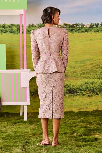 Parul And Preyanka Victoria Floral Lace Jacket & Skirt Set 