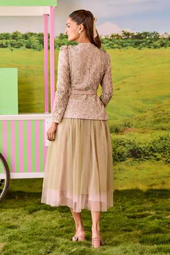 Parul And Preyanka Barbie Structured Jacket & Layered Skirt Set 