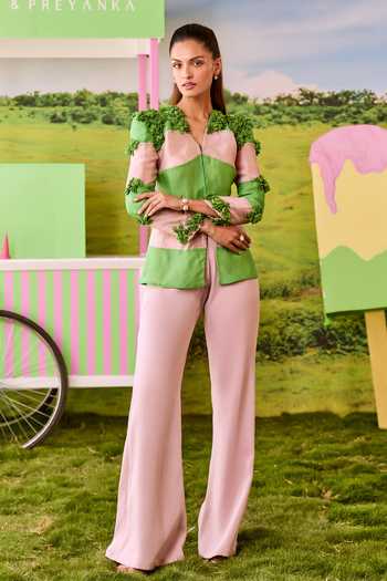 Parul And Preyanka Kiki Color Blocked Shirt & Pant Set 