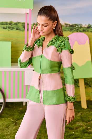 Parul And Preyanka Kiki Color Blocked Shirt & Pant Set 