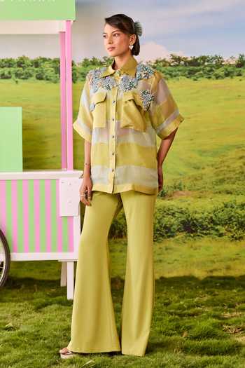 Parul And Preyanka Miu Miu Boxy Striped Shirt & Pant Set 