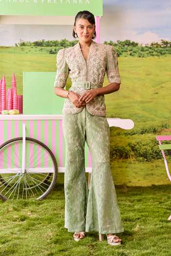 Parul And Preyanka Julian Lace Jacket & Pant Co-Ord Set 