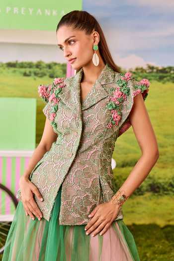 Parul And Preyanka Valentino Lace Jacket & Skirt Set 