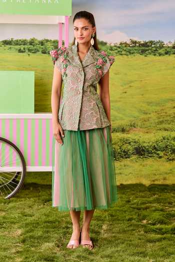 Parul And Preyanka Valentino Lace Jacket & Skirt Set 