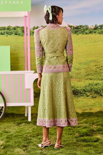 Parul And Preyanka Emily Lace Peplum Jacket & A-line Skirt Set 