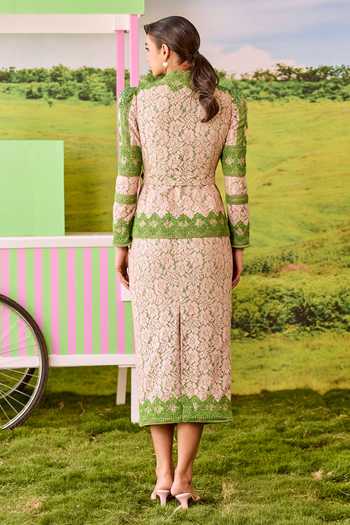 Parul And Preyanka Emily Structured Lace Jacket & Straight Skirt Set 