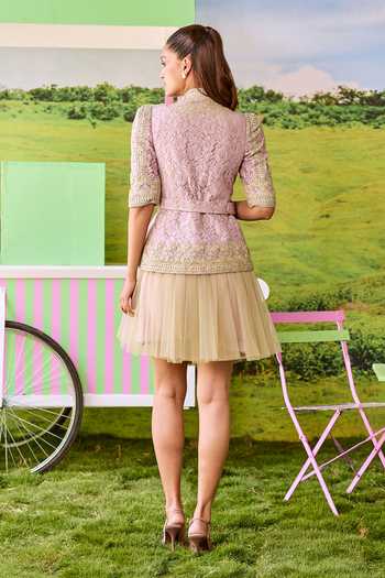 Parul And Preyanka Emily Structured Lace Jacket & Short Skirt Set 