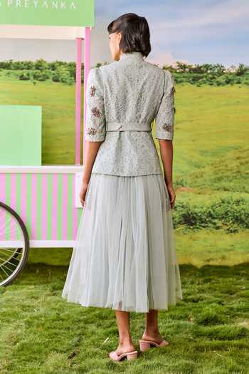 Parul And Preyanka Serena Embroidered Lace Jacket & Skirt Set 