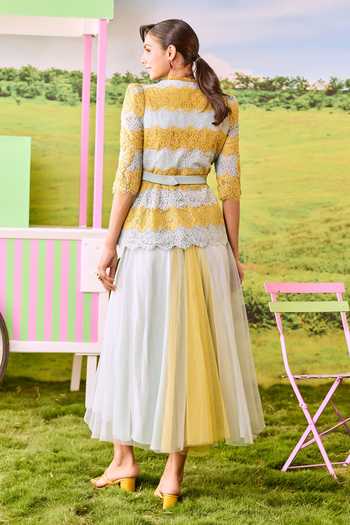 Parul And Preyanka Xoxo Striped Lace Jacket & Skirt Set 