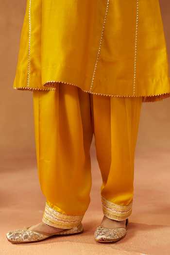 Buy Sheetal Batra Yellow Round Neck Zimal Mustard Choga With Salwar Online at Aza Fashions Buy_Sheetal Batra_Yellow Round Neck Zimal Mustard Choga With Salwar _Online_at_Aza_Fashions
