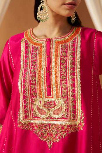 Sheetal Batra Pink Silk, Chanderi, Satin, Bemberg Round Neck Daneen Hot Choga With Salwar at Aza Fashions Sheetal Batra_Pink Silk, Chanderi, Satin, Bemberg Round Neck Daneen Hot Choga With Salwar _at_Aza_Fashions