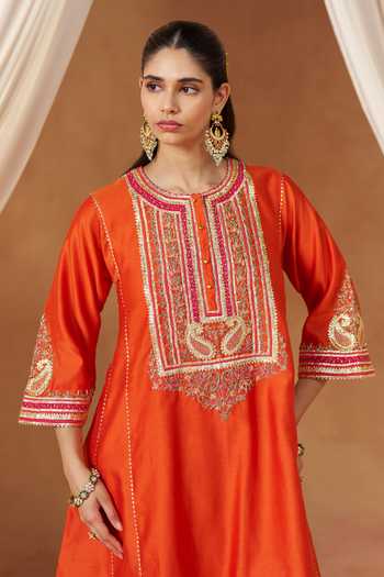 Buy Sheetal Batra Orange Round Neck Daneen Burnt Choga With Salwar Online at Aza Fashions Buy_Sheetal Batra_Orange Round Neck Daneen Burnt Choga With Salwar _Online_at_Aza_Fashions