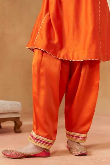 Shop Sheetal Batra Orange Round Neck Daneen Burnt Choga With Salwar Online at Aza Fashions Shop_Sheetal Batra_Orange Round Neck Daneen Burnt Choga With Salwar _Online_at_Aza_Fashions
