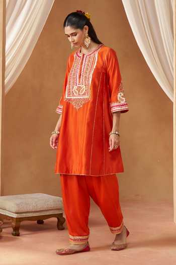 Sheetal Batra Orange Round Neck Daneen Burnt Choga With Salwar at Aza Fashions Sheetal Batra_Orange Round Neck Daneen Burnt Choga With Salwar _at_Aza_Fashions