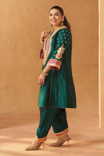 Sheetal Batra Emerald Green Round Neck Riva Choga With Salwar Online at Aza Fashions Sheetal Batra_Emerald Green Round Neck Riva Choga With Salwar _Online_at_Aza_Fashions