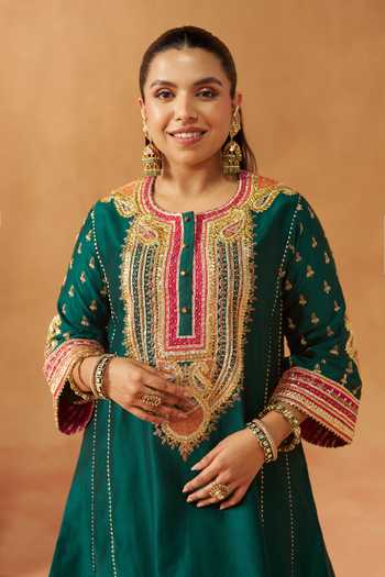 Buy Sheetal Batra Emerald Green Round Neck Riva Choga With Salwar Online at Aza Fashions Buy_Sheetal Batra_Emerald Green Round Neck Riva Choga With Salwar _Online_at_Aza_Fashions