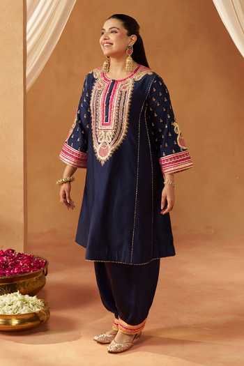 Buy Sheetal Batra Blue Round Neck, Yes Riva Deep Choga With Salwar Set Online at Aza Fashions Buy_Sheetal Batra_Blue Round Neck, Yes Riva Deep Choga With Salwar Set _Online_at_Aza_Fashions