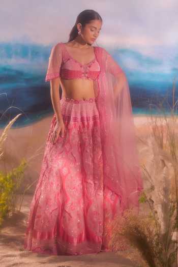 Tuhina Srivastava Parakeet Embroidered Lehenga Set 