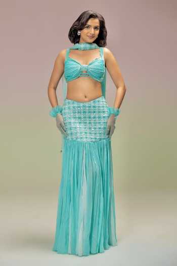 Tuhina Srivastava Blueberry Embroidered Lehenga Set 