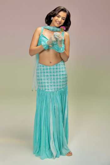 Buy Tuhina Srivastava Blue Silk, Chiffon, Velvet, Tulle Sweetheart Blueberry Embroidered Lehenga Set Buy_Tuhina Srivastava_Blue Silk, Chiffon, Velvet, Tulle Sweetheart Blueberry Embroidered Lehenga Set