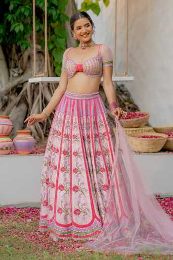 Buy Tuhina Srivastava Pink , Organza, Velvet, Tulle, Raw Koyal Floral Embroidered Lehenga Set Online at Aza Fashions Buy_Tuhina Srivastava_Pink , Organza, Velvet, Tulle, Raw Koyal Floral Embroidered Lehenga Set _Online_at_Aza_Fashions