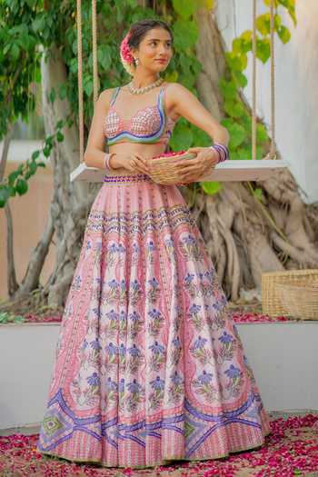 Tuhina Srivastava Mor Mirrorwork Blouse Lehenga Set 