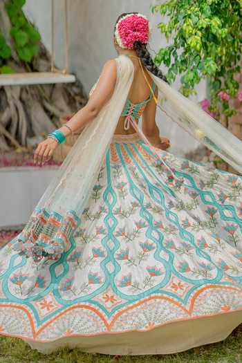 Shop Tuhina Srivastava Multi Color Silk, Organza, Velvet, Raw Silk, Neel Kanth Embroidered Lehenga Set Shop_Tuhina Srivastava_Multi Color Silk, Organza, Velvet, Raw Silk, Neel Kanth Embroidered Lehenga Set