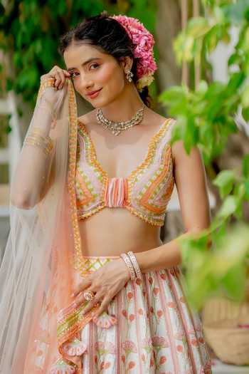 Buy Tuhina Srivastava Multi Color Silk, Organza, Velvet, Tulle, Raw Hansini Floral Motif Lehenga Set Online at Aza Fashions Buy_Tuhina Srivastava_Multi Color Silk, Organza, Velvet, Tulle, Raw Hansini Floral Motif Lehenga Set _Online_at_Aza_Fashions