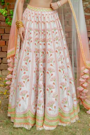 Shop Tuhina Srivastava Multi Color Silk, Organza, Velvet, Tulle, Raw Hansini Floral Motif Lehenga Set Online at Aza Fashions Shop_Tuhina Srivastava_Multi Color Silk, Organza, Velvet, Tulle, Raw Hansini Floral Motif Lehenga Set _Online_at_Aza_Fashions