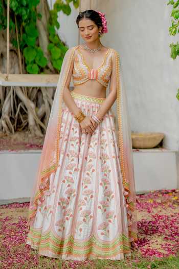 Tuhina Srivastava Multi Color Silk, Organza, Velvet, Tulle, Raw Hansini Floral Motif Lehenga Set at Aza Fashions Tuhina Srivastava_Multi Color Silk, Organza, Velvet, Tulle, Raw Hansini Floral Motif Lehenga Set _at_Aza_Fashions