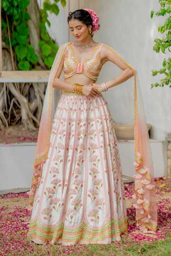 Buy Tuhina Srivastava Multi Color Silk, Organza, Velvet, Tulle, Raw Hansini Floral Motif Lehenga Set Buy_Tuhina Srivastava_Multi Color Silk, Organza, Velvet, Tulle, Raw Hansini Floral Motif Lehenga Set