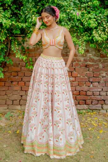 Shop Tuhina Srivastava Multi Color Silk, Organza, Velvet, Tulle, Raw Hansini Floral Motif Lehenga Set Shop_Tuhina Srivastava_Multi Color Silk, Organza, Velvet, Tulle, Raw Hansini Floral Motif Lehenga Set