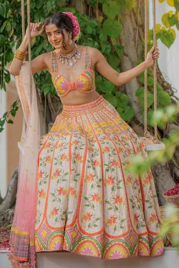 Tuhina Srivastava Pink , Organza, Velvet, Tulle, Raw Rang Embroidered Lehenga Set at Aza Fashions Tuhina Srivastava_Pink , Organza, Velvet, Tulle, Raw Rang Embroidered Lehenga Set _at_Aza_Fashions