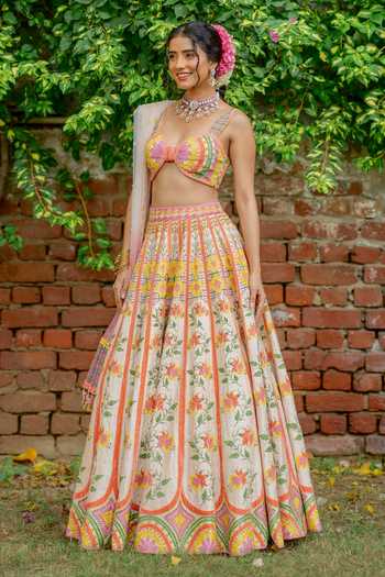 Tuhina Srivastava Rang Silk Velvet Embroidered Lehenga Set 