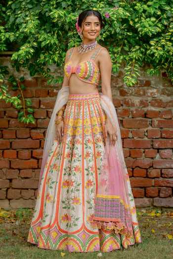 Buy Tuhina Srivastava Pink , Organza, Velvet, Tulle, Raw Rang Embroidered Lehenga Set Buy_Tuhina Srivastava_Pink , Organza, Velvet, Tulle, Raw Rang Embroidered Lehenga Set