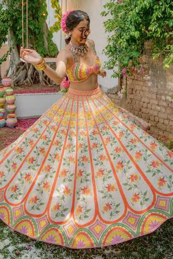 Shop Tuhina Srivastava Pink , Organza, Velvet, Tulle, Raw Rang Embroidered Lehenga Set Shop_Tuhina Srivastava_Pink , Organza, Velvet, Tulle, Raw Rang Embroidered Lehenga Set