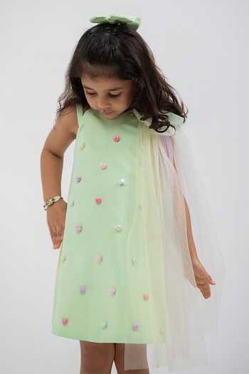 Buy_Lil Angels_Green Crepe Heart Embellished Dress _Online_at_Aza_Fashions