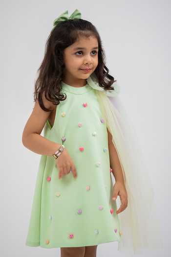 Shop_Lil Angels_Green Crepe Heart Embellished Dress _Online_at_Aza_Fashions