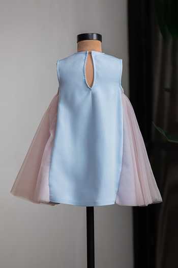 Lil Angels_Blue Crepe Patchwork Embroidered Dress _Online_at_Aza_Fashions