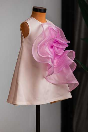 Shop_Lil Angels_White Crepe Organza Ruffle Dress _Online_at_Aza_Fashions