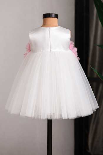 Lil Angels_White Net Floral Applique Work Dress _Online_at_Aza_Fashions