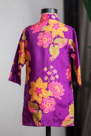 Lil Angels_Purple Silk, Cotton Printed Kurta And Pant Set _Online_at_Aza_Fashions