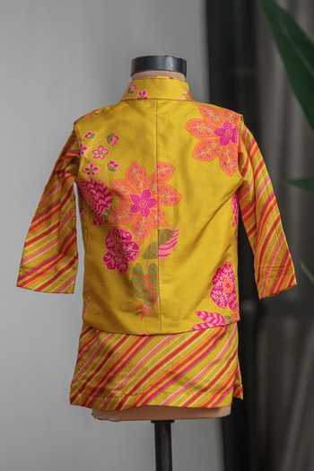 Lil Angels_Pink Silk Printed Bundi And Kurta Set _Online_at_Aza_Fashions