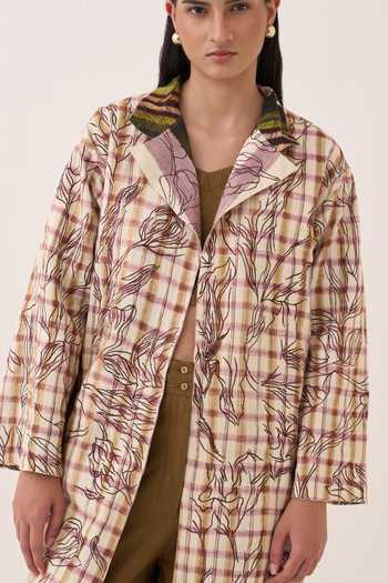 Buy Ofrida Multi Color Muslin, Bemberg Shawl Neck Hari Reversible Trench Jacket Online at Aza Fashions Buy_Ofrida_Multi Color Muslin, Bemberg Shawl Neck Hari Reversible Trench Jacket _Online_at_Aza_Fashions