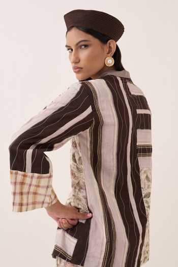 Ofrida Ivory Cotton, Muslin Shawl Neck Patchwork Hand Painted Jacket at Aza Fashions Ofrida_Ivory Cotton, Muslin Shawl Neck Patchwork Hand Painted Jacket _at_Aza_Fashions